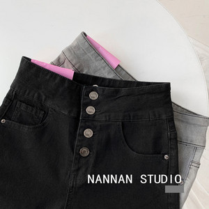 Модерни дамски вталени дънки с висока талия и копчета