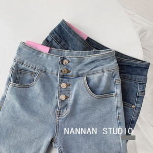 Модерни дамски вталени дънки с висока талия и копчета