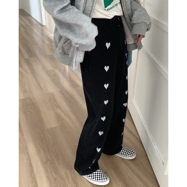 Casual γυναικεία τζιν με ψηλή μέση καρδιές