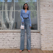 Дамски дънки с висока талия и джобове - тип чарлстон