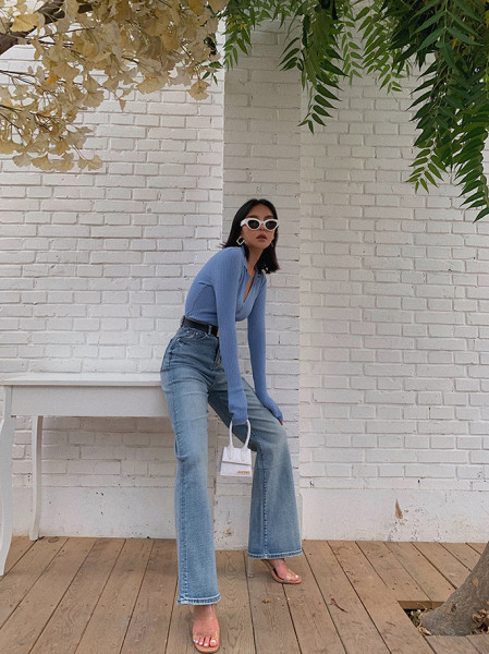 Дамски дънки с висока талия и джобове - тип чарлстон