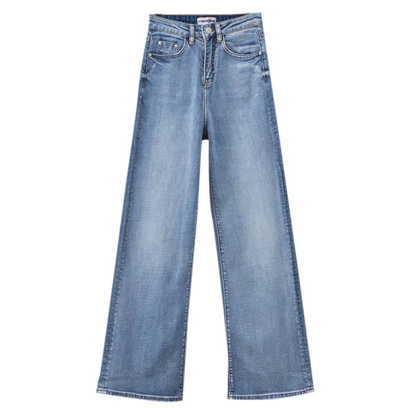 Дамски дънки с висока талия и джобове - тип чарлстон