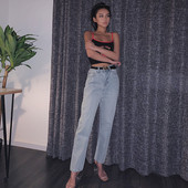 Дамски ежедневни дънки широк модел с джобове и висока талия