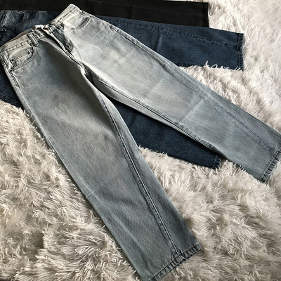 Дамски ежедневни дънки широк модел с джобове и висока талия