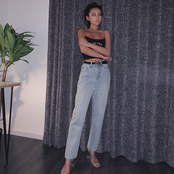 Дамски ежедневни дънки широк модел с джобове и висока талия