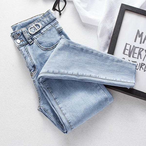 Дамски ластични дънки с топла подплата в син цвят