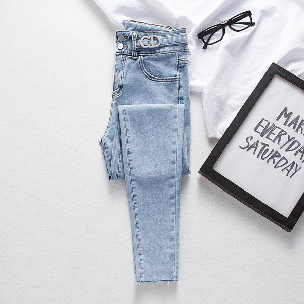 Дамски ластични дънки с топла подплата в син цвят