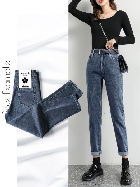 Дамски дънки прав модел с висока  талия