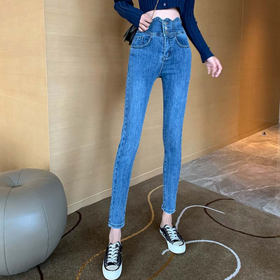 Втален модел дамски дънки с висока талия