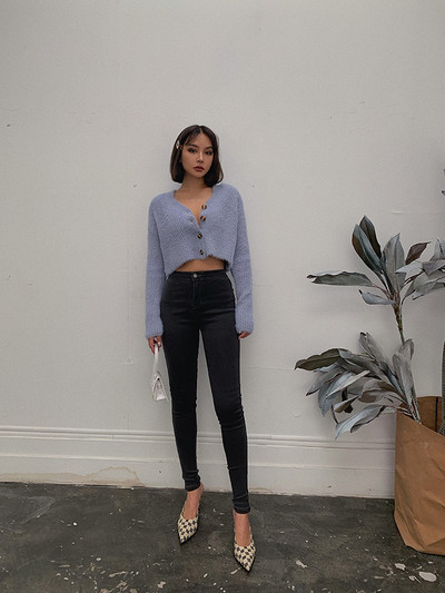 Дамски ежедневни дънки с  висока талия и джобове - Slim Модел