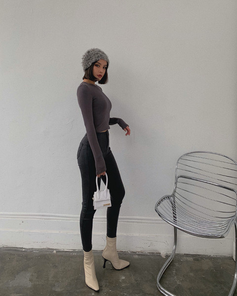 Дамски ежедневни дънки с  висока талия и джобове - Slim Модел