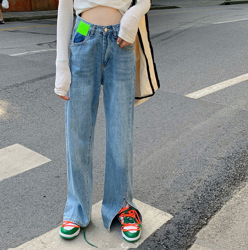 Ежедневни дамски дънки с висока талия - син цвят