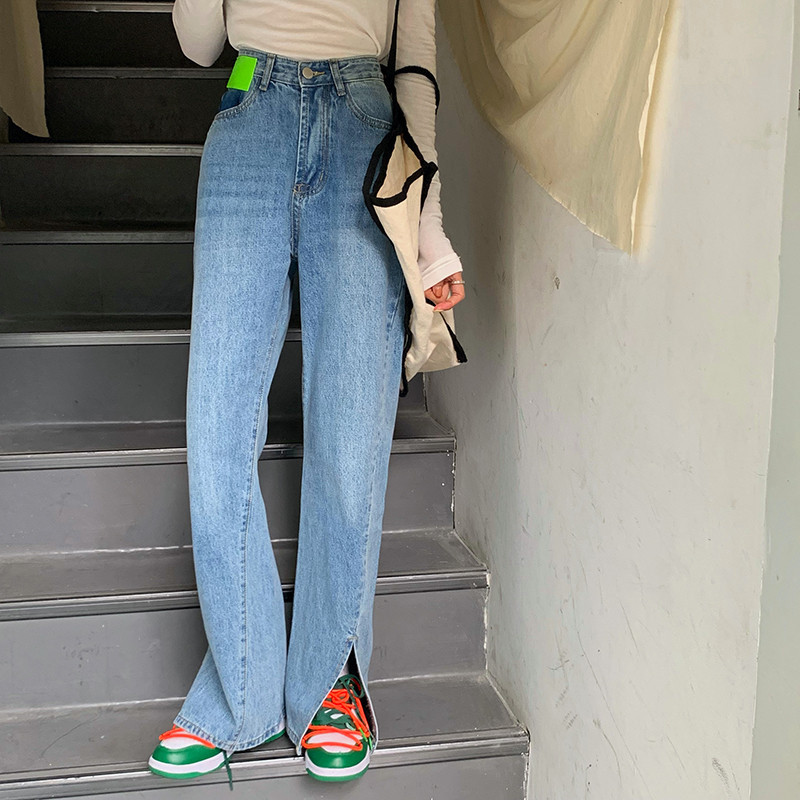 Ежедневни дамски дънки с висока талия - син цвят