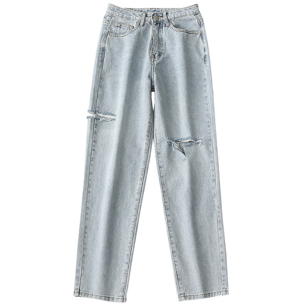 Дамски модерни дънки с разкъсан десен и висока талия