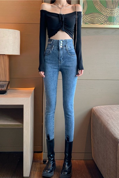 Модерни дамски дънки с висока талия -Slim модел