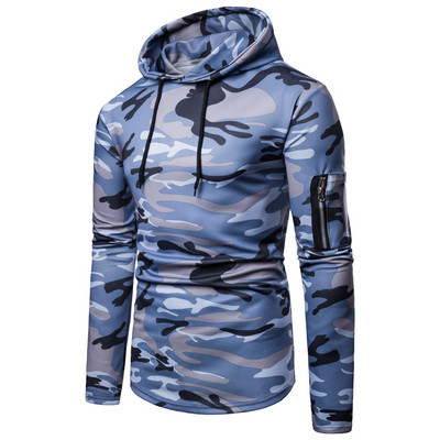 Μοντέρνο καθημερινό ανδρικό φούτερ με σχέδιο καμουφλάζ και κουκούλα