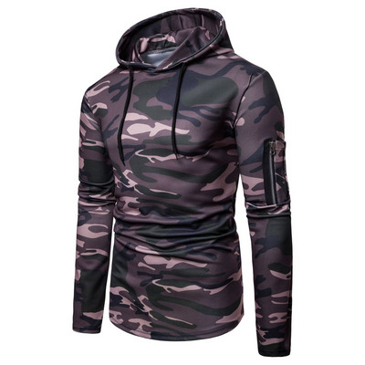 Μοντέρνο καθημερινό ανδρικό φούτερ με σχέδιο καμουφλάζ και κουκούλα