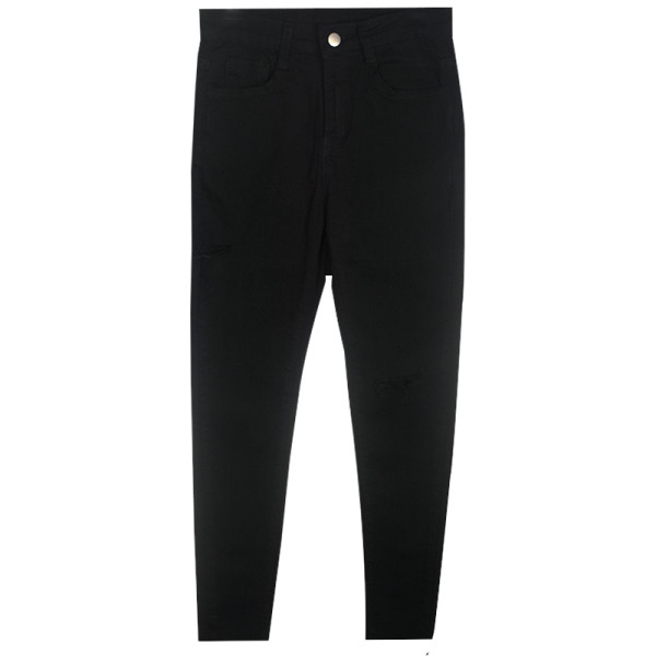 Летни тънки дънки в черен цвят със скъсани мотиви