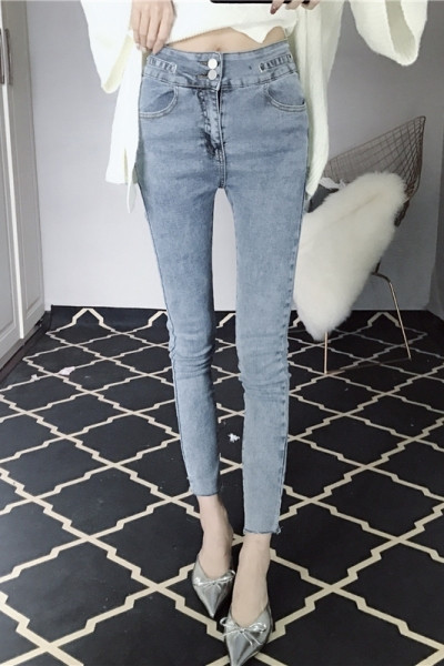 Нов модел вталени тънки дънки с висока талия