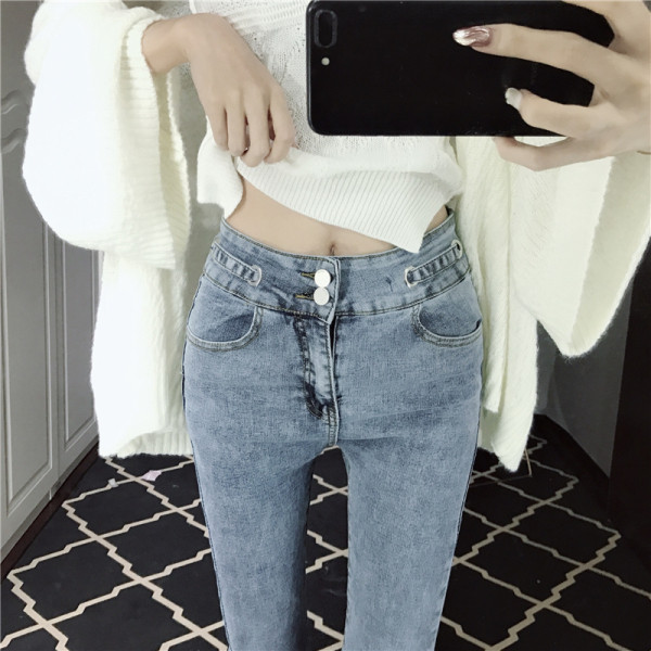 Нов модел вталени тънки дънки с висока талия