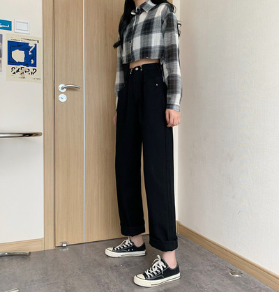 Kõrge vöökohaga vabaaja naiste teksad – lai mudel