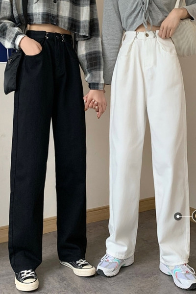 Kõrge vöökohaga vabaaja naiste teksad – lai mudel