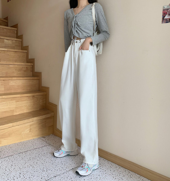 Kõrge vöökohaga vabaaja naiste teksad – lai mudel