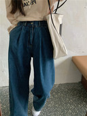 Lai sinine taskutega naiste teksapükste mudel