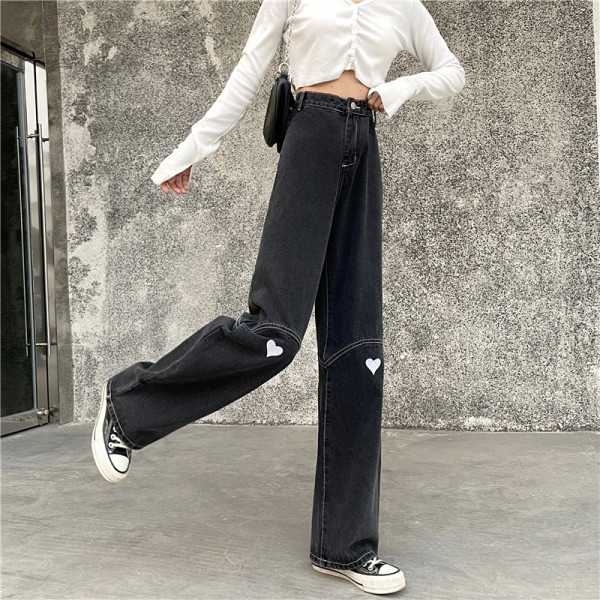 Lai kõrge vöökohaga naiste teksapükste mudel, sinine ja must