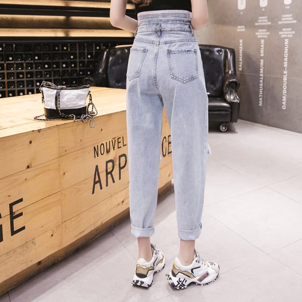 Дамски ежедневни дънки с разкъсан десен и колан