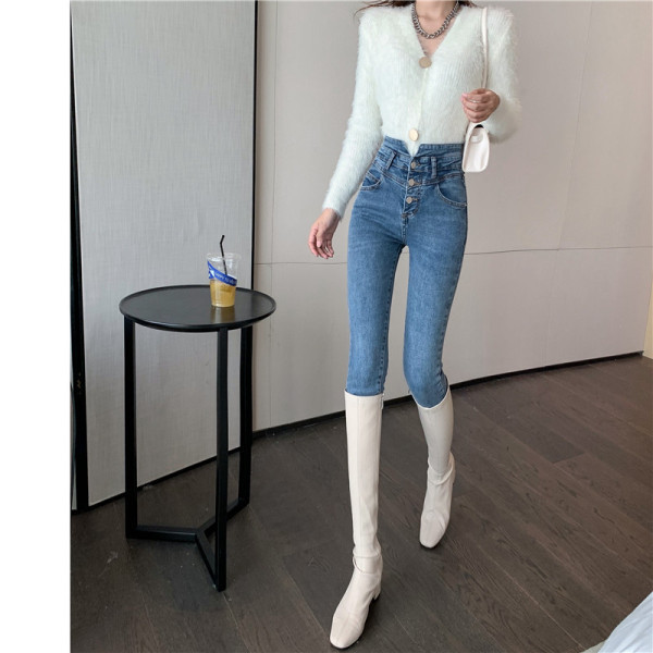 Дамски ежедневни дънки с висока  талия и копчета