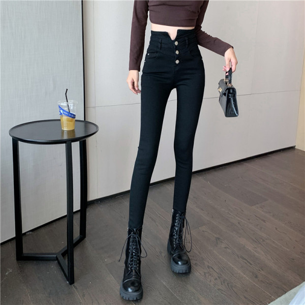 Дамски ежедневни дънки с висока  талия и копчета