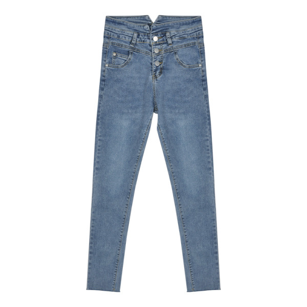 Дамски ежедневни дънки с висока  талия и копчета