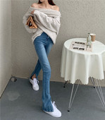 Дамски дънки с висока талия и цепки на глезените