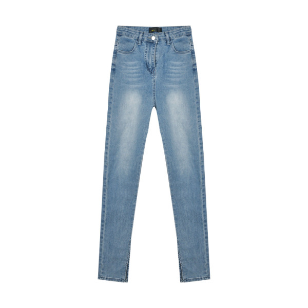 Дамски дънки с висока талия и цепки на глезените