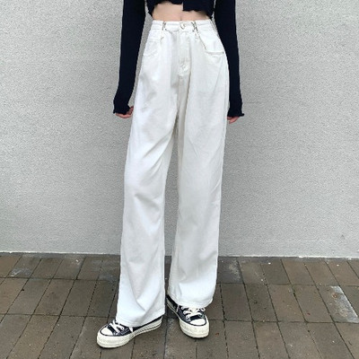 Μακριά γυναικεία τζιν  φαρδύ μοντέλο με ψηλή μέσης