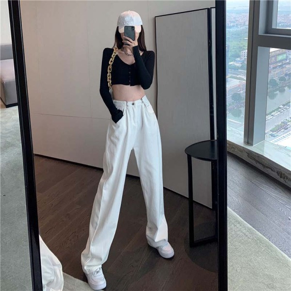 Модерни дамски дънки  с висока талия  и джобове