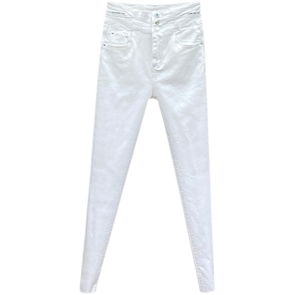 Naiste kõrge vöökohaga teksad – valget värvi