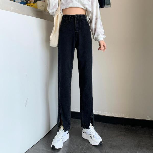 Casual τζιν με υψηλή μέση σε μαύρο χρώμα για γυναίκες