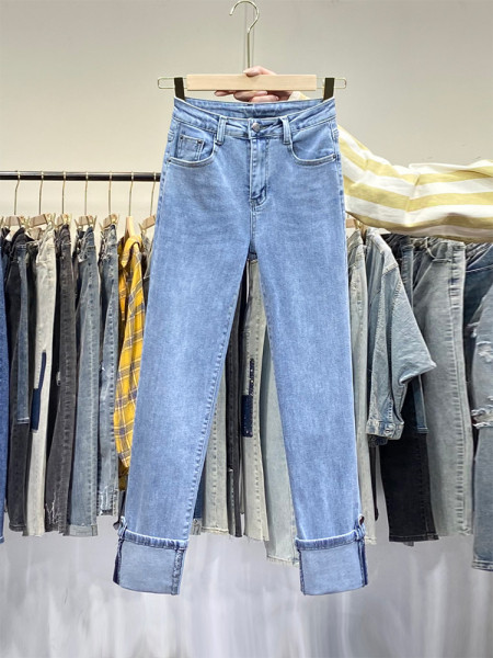 Naiste vabaaja teksapüksid taskutega-sirge mudel