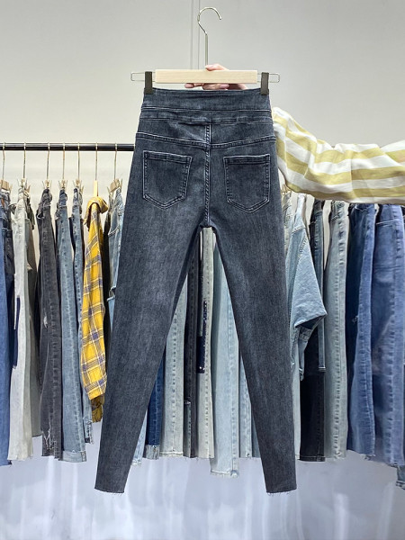 Stiilsed naiste elastsed teksad taskute ja kõrge vöökohaga