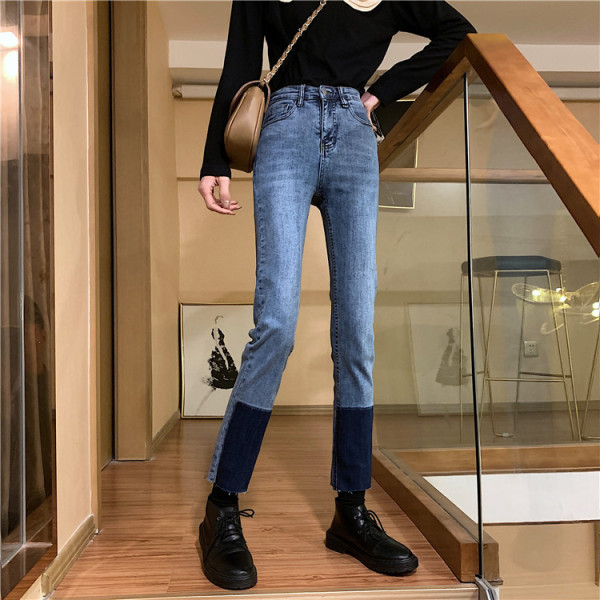 Kevad-sügis teksapükste sirge kõrge vöökohaga mudel