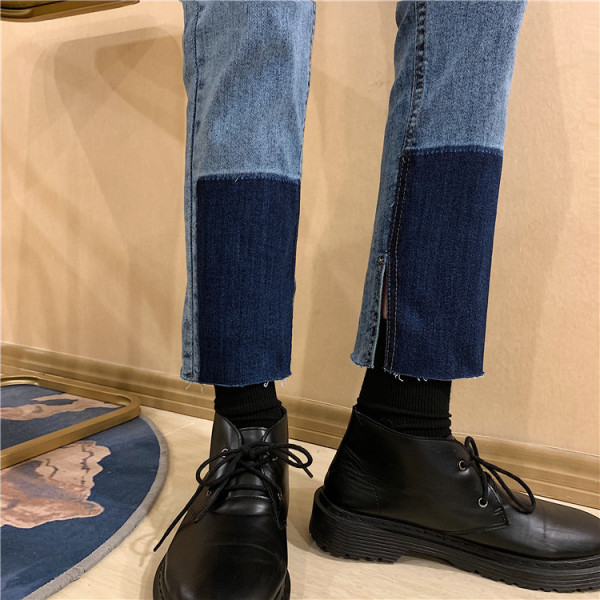 Kevad-sügis teksapükste sirge kõrge vöökohaga mudel