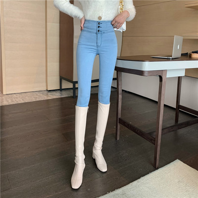 Õhukese mudeli kolme nööbiga naiste teksad