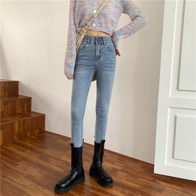 Γυναικεία casual τζιν με τσέπες και ψηλή μέση σε μπλε χρώμα