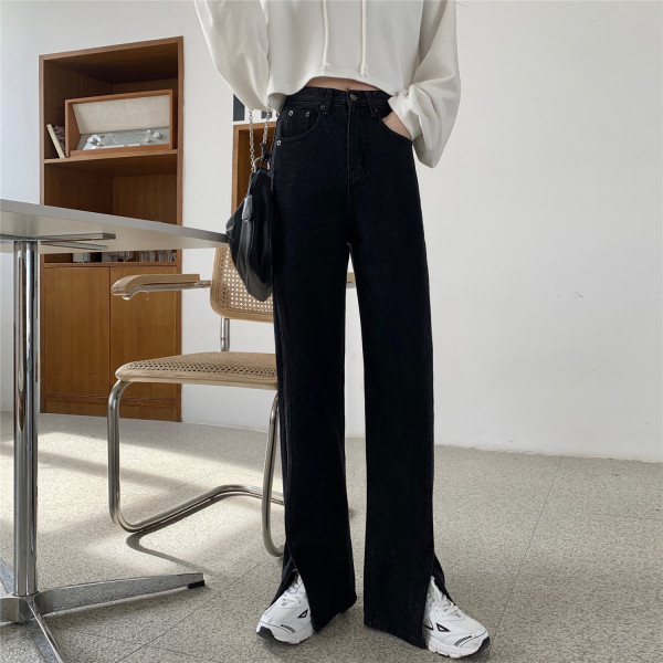 Γυναικεία τζιν casual με ψηλή μέση και σχισμές