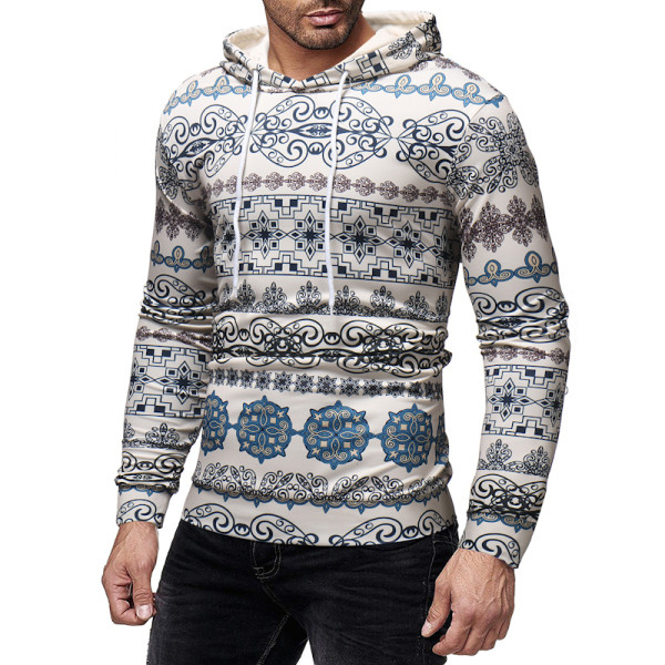 Meeste kaasaegne dressipluus mustrilise kapuutsi ja lipsudega