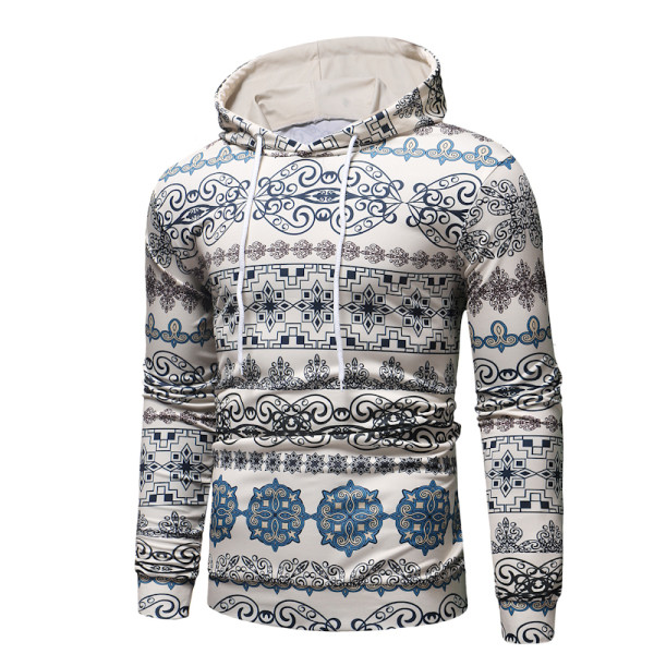 Meeste kaasaegne dressipluus mustrilise kapuutsi ja lipsudega