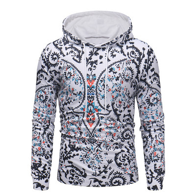 Μοντέρνα ανδρική μπλούζα με χρωματιστό μοτίβο κουκούλα και κορδόνια