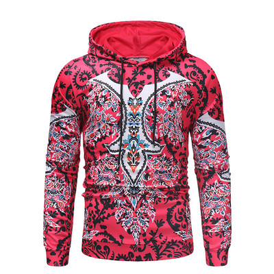 Μοντέρνα ανδρική μπλούζα με χρωματιστό μοτίβο κουκούλα και κορδόνια